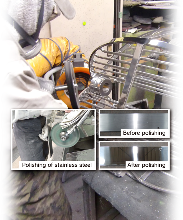 ステンレス研磨風景・研磨前・研磨後 Polishing of stainless steel
Before polishing
After polishing
